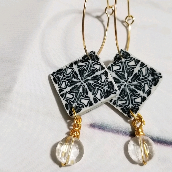 Handcrafted Polymer clay drop earrings - Picture 4 of 4